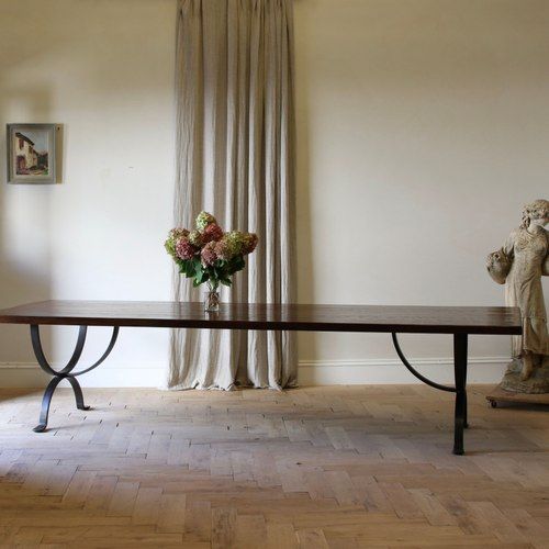 Refectory Table With Forged Iron Base
