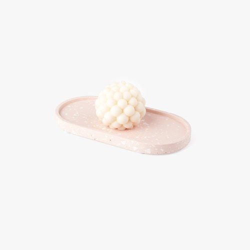 Pink & White Terrazzo Oval Konkret Eco Candle Tray