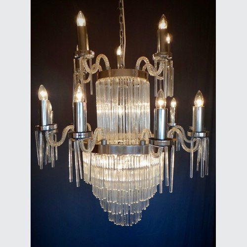 21 Light Stunning Crystal Rod And Chrome Chandelier