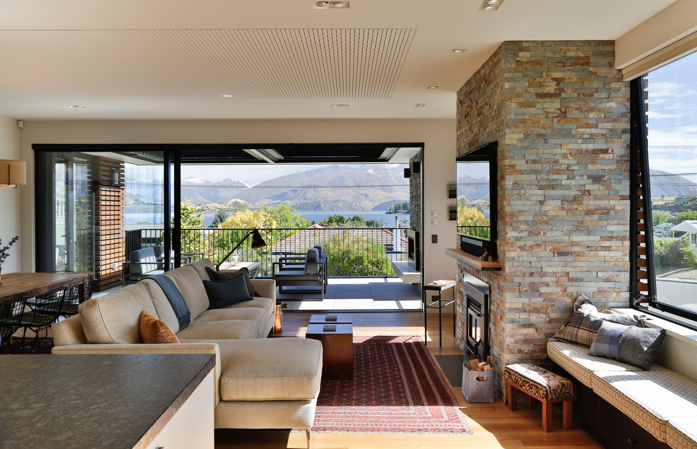 Inside the interior palette has been kept light and bright with further nods to the Otago region in the form of the fireplace cladding.