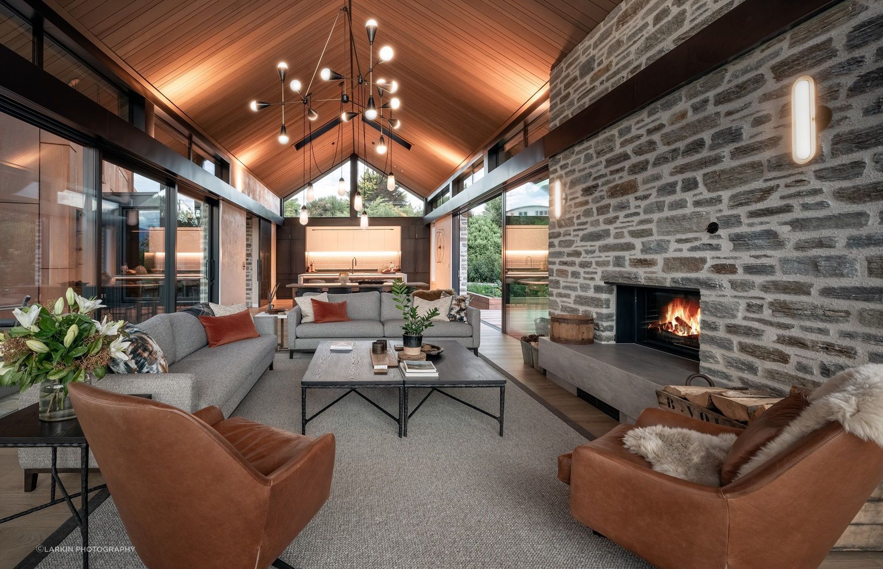 The living area features am open fire, which is specifically designed to be compliant with the air shed regulations, and means the space has a characterful feel.