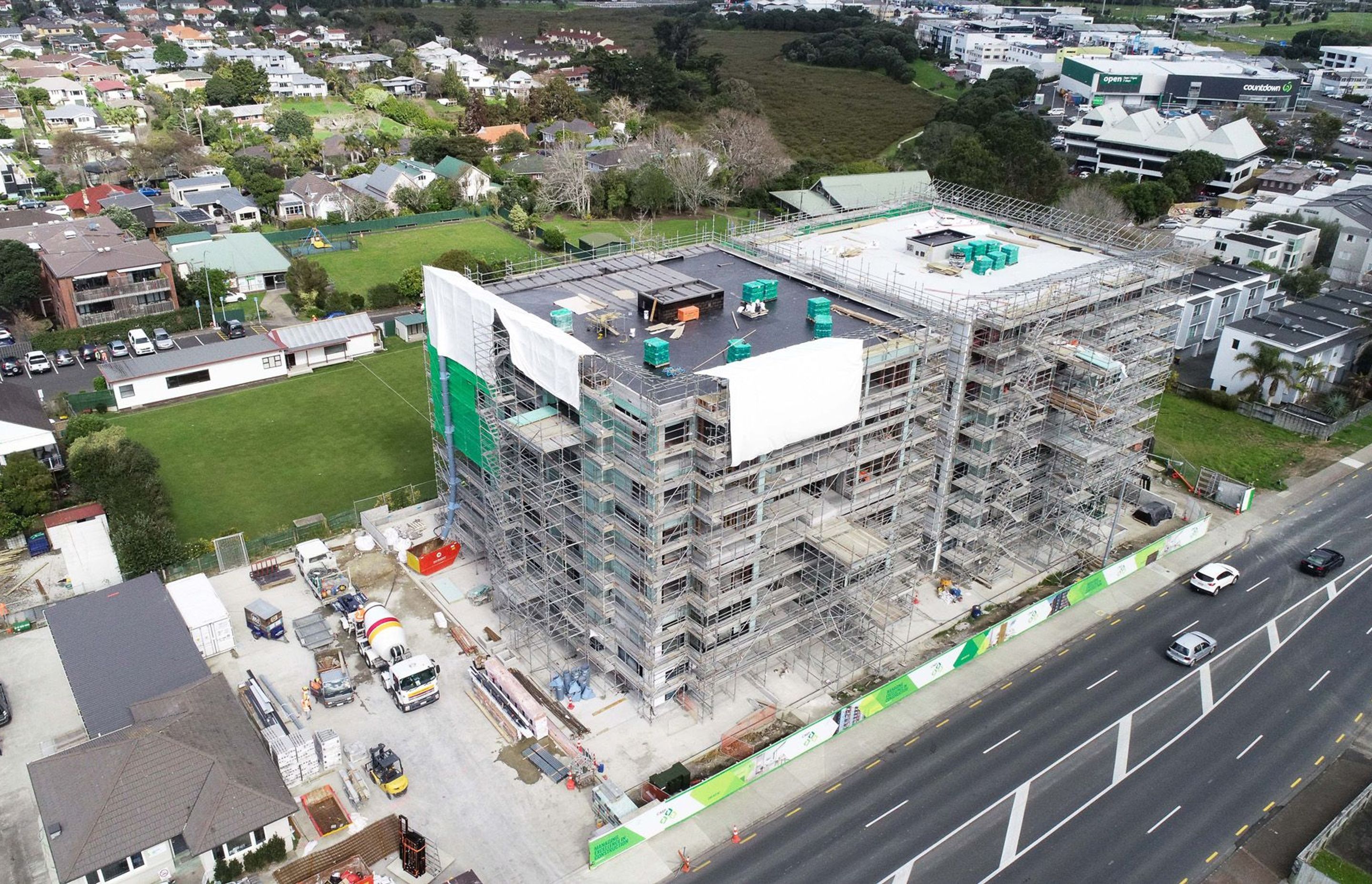 The Sargeson Apartments in Takapuna, Auckland, under construction.