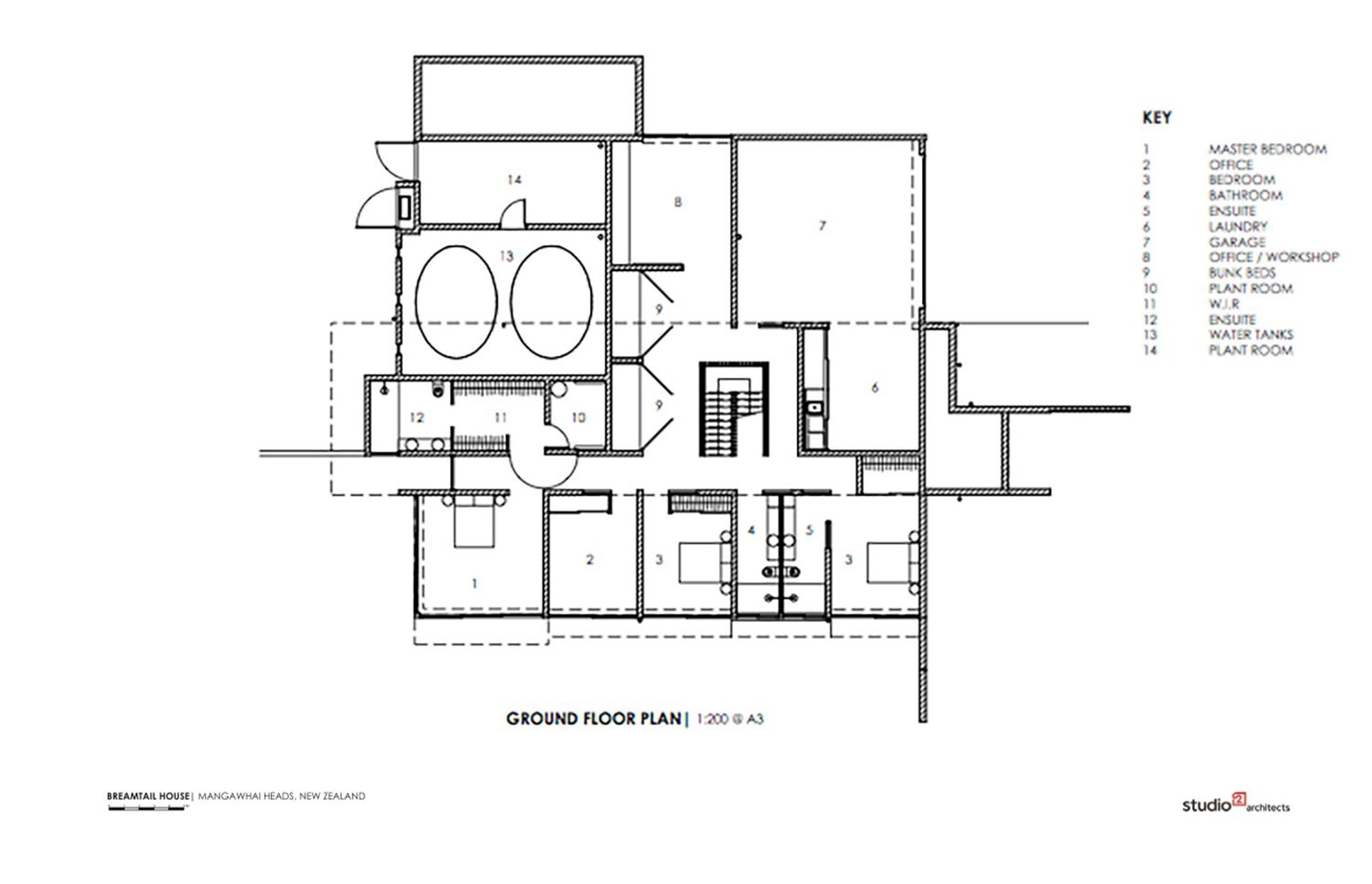 Breamtail House ground-floor plan by Studio2 Architects.