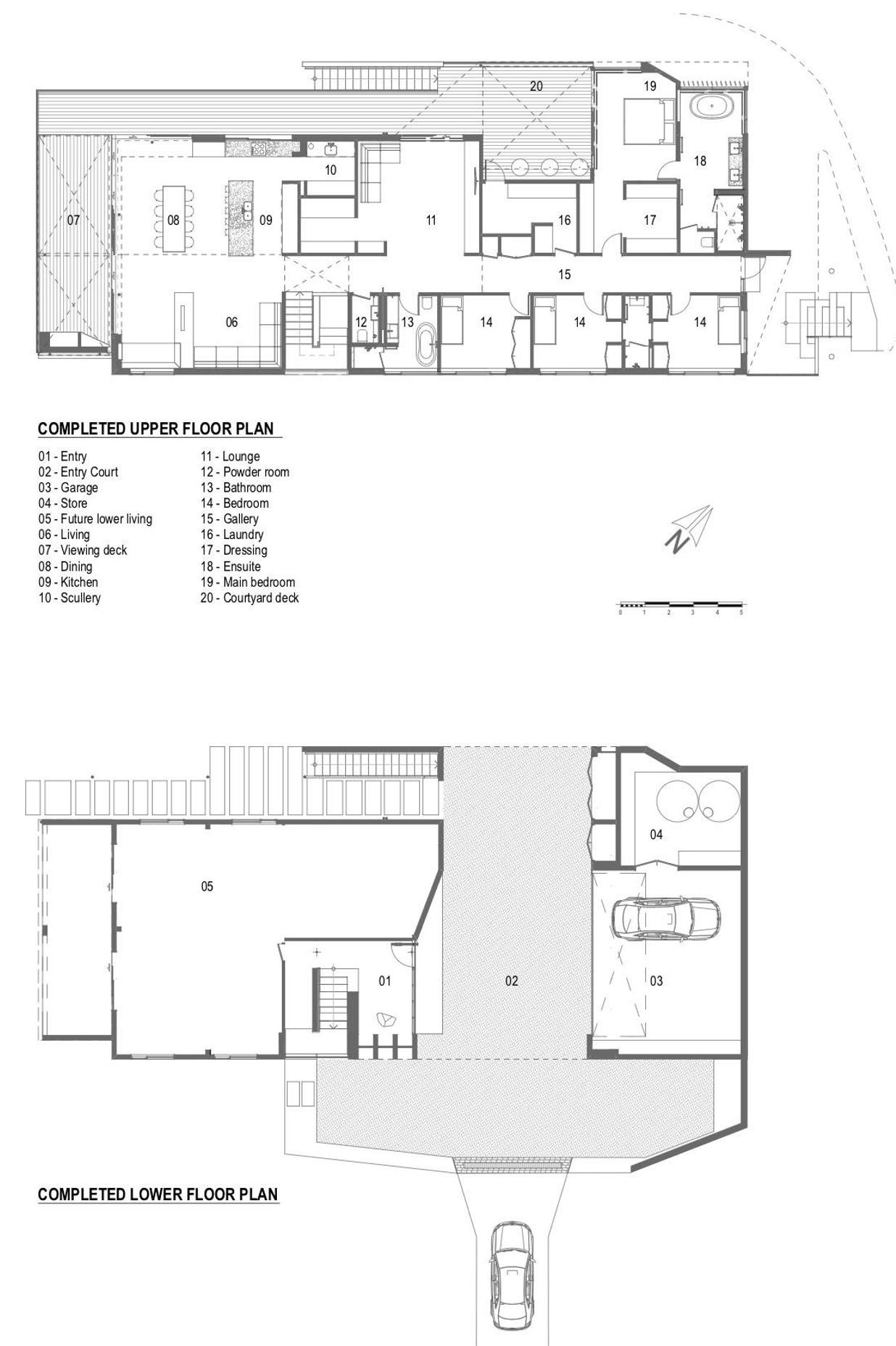 The upper and lower floor plans of the completed home, by  Lloyd Hartley.