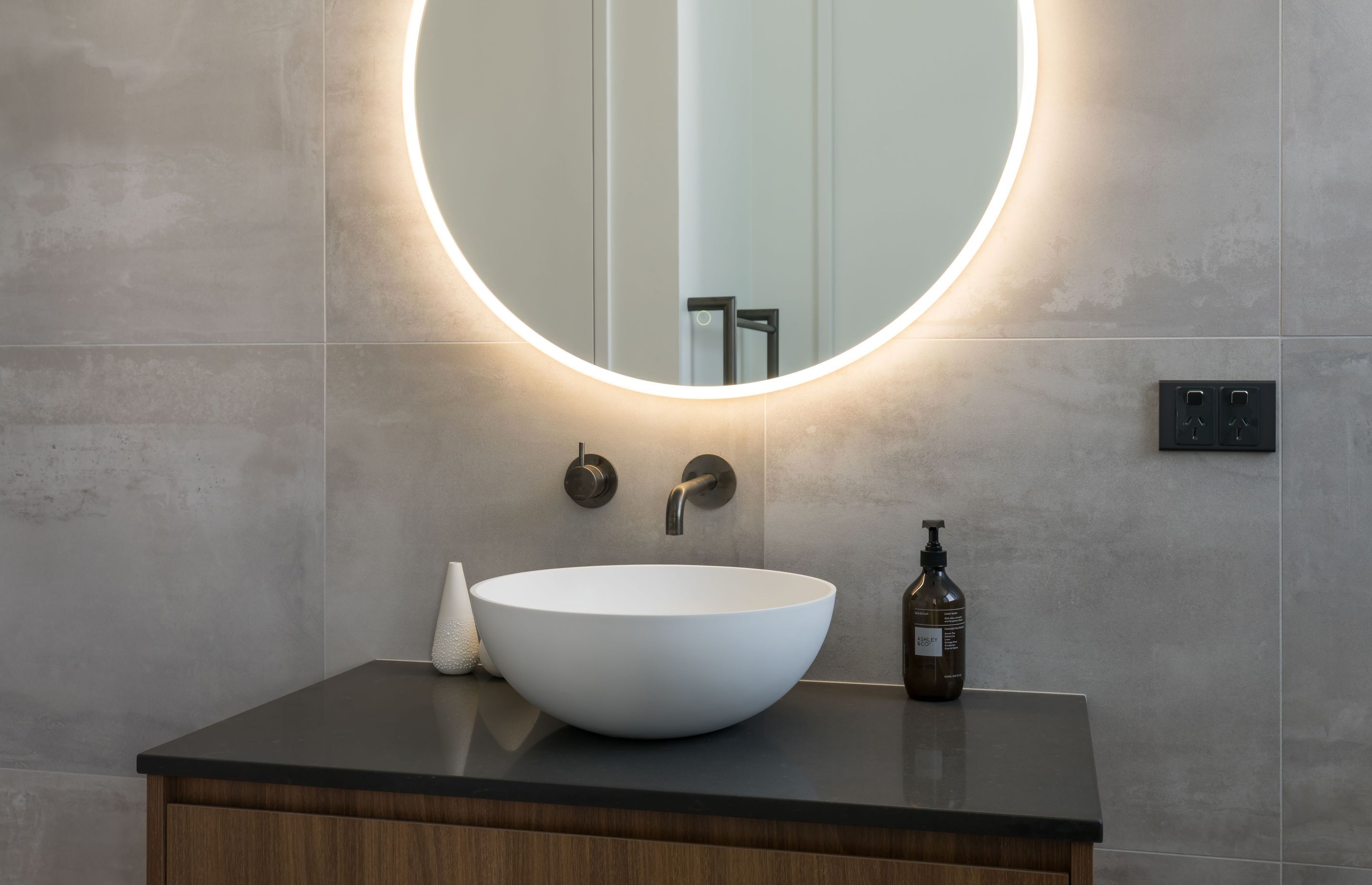 Middle Floor Bathroom - single vessel basin on custom made timber vanity