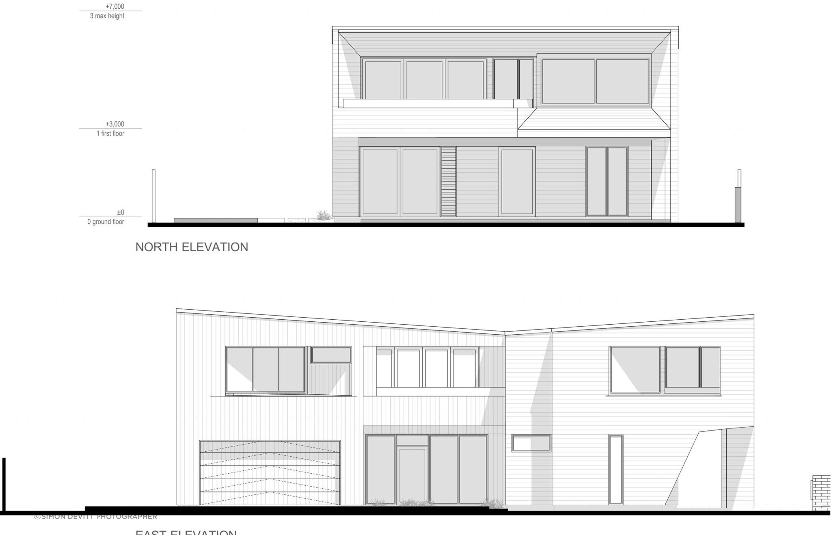 North and east-facing elevations of Te Whare Rakau by Julian Guthrie Architecture.. 