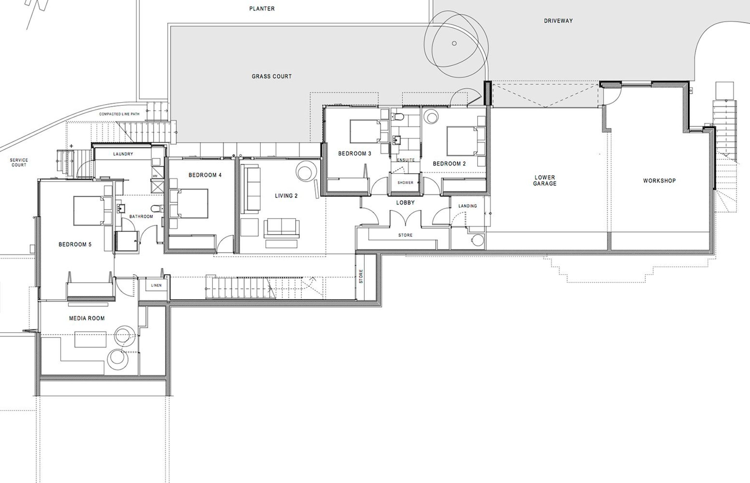 Lower-floor plan by Megan Edwards Architects.