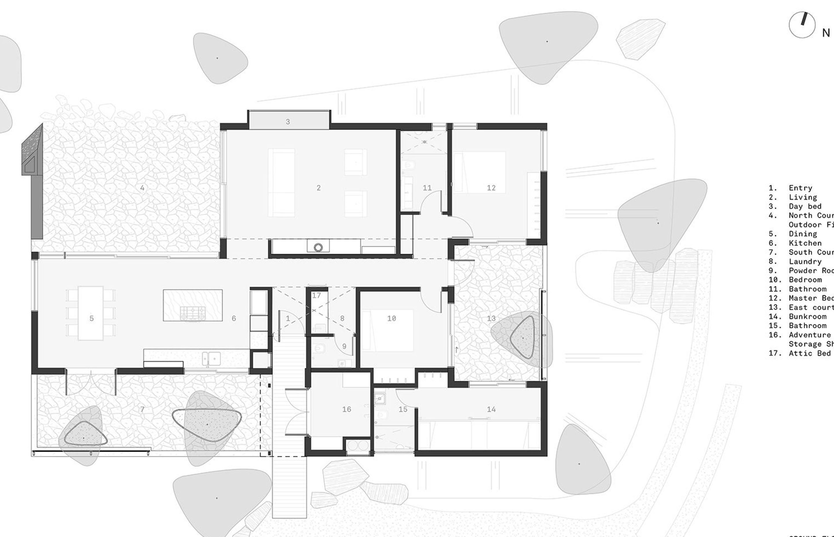 The ground-floor plan of Wanaka Crib by PAC Studio and Steven Lloyd Architecture.