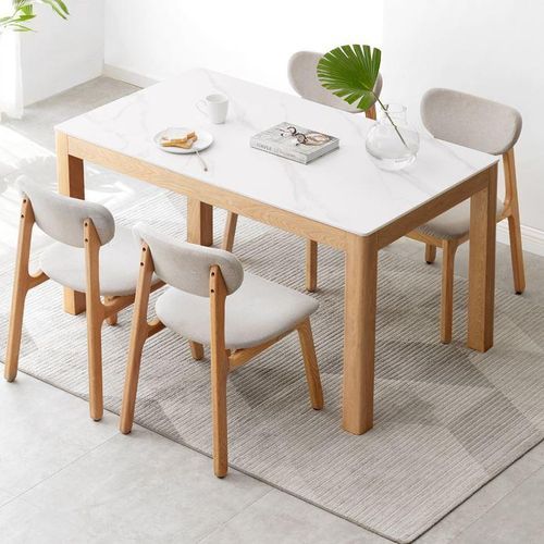 Humbie Natural Solid Oak Large Dining Table with Marble