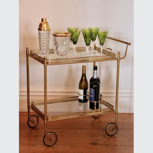 French Mid Century Brass And Glass Drinks Trolley