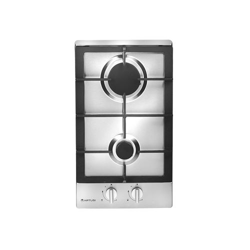 Artusi 30cm Domino Dual Gas Cooktop - With Cast Iron Trivet in Stainless Steel