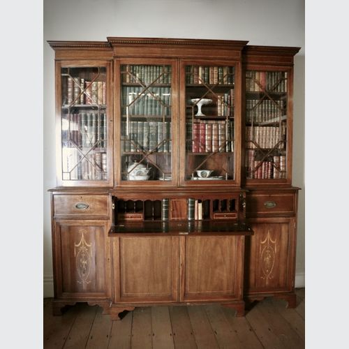 English Astral Glazed Breakfront Bookcase