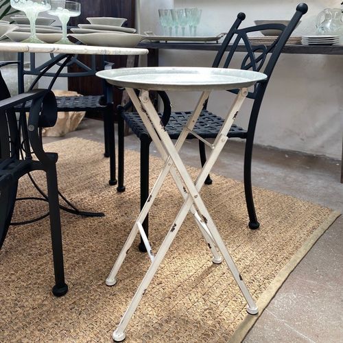 Side Table - Galvanized Tin Top And Iron Base