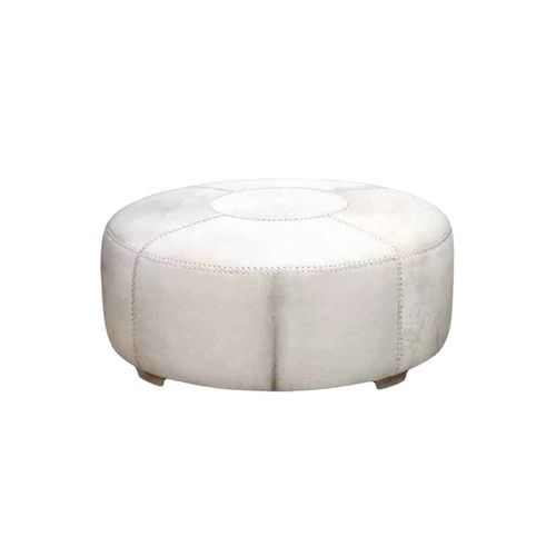 Round Cowhide Ottoman 1m - White