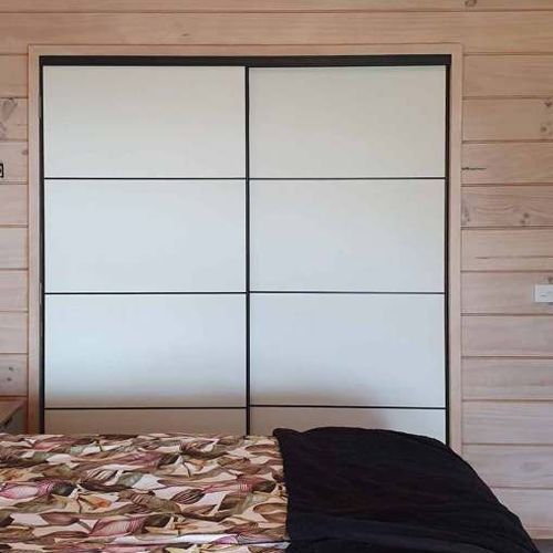 4 Divisions White Melamine Sliding Door With Double Tracks