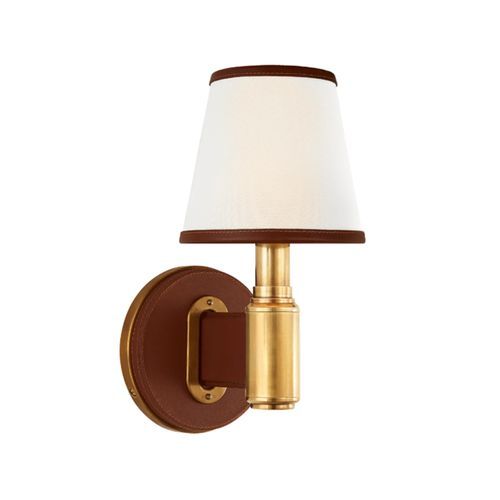 Riley Single Sconce – Brass and Saddle Leather