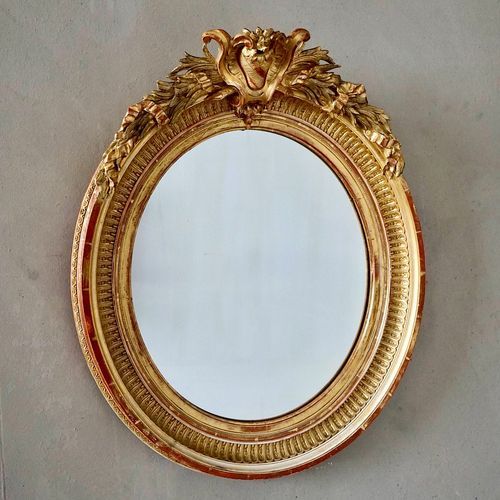 French Antique Gilded Oval Mirror