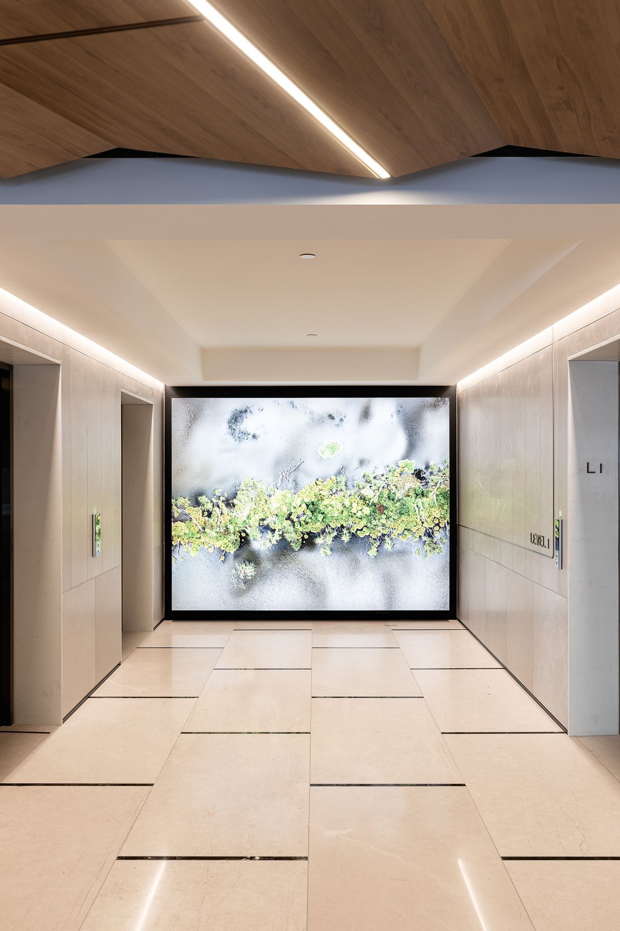 An artwork by Jae Hoon Lee featured in one of the Pinnacle Tower lift spaces.