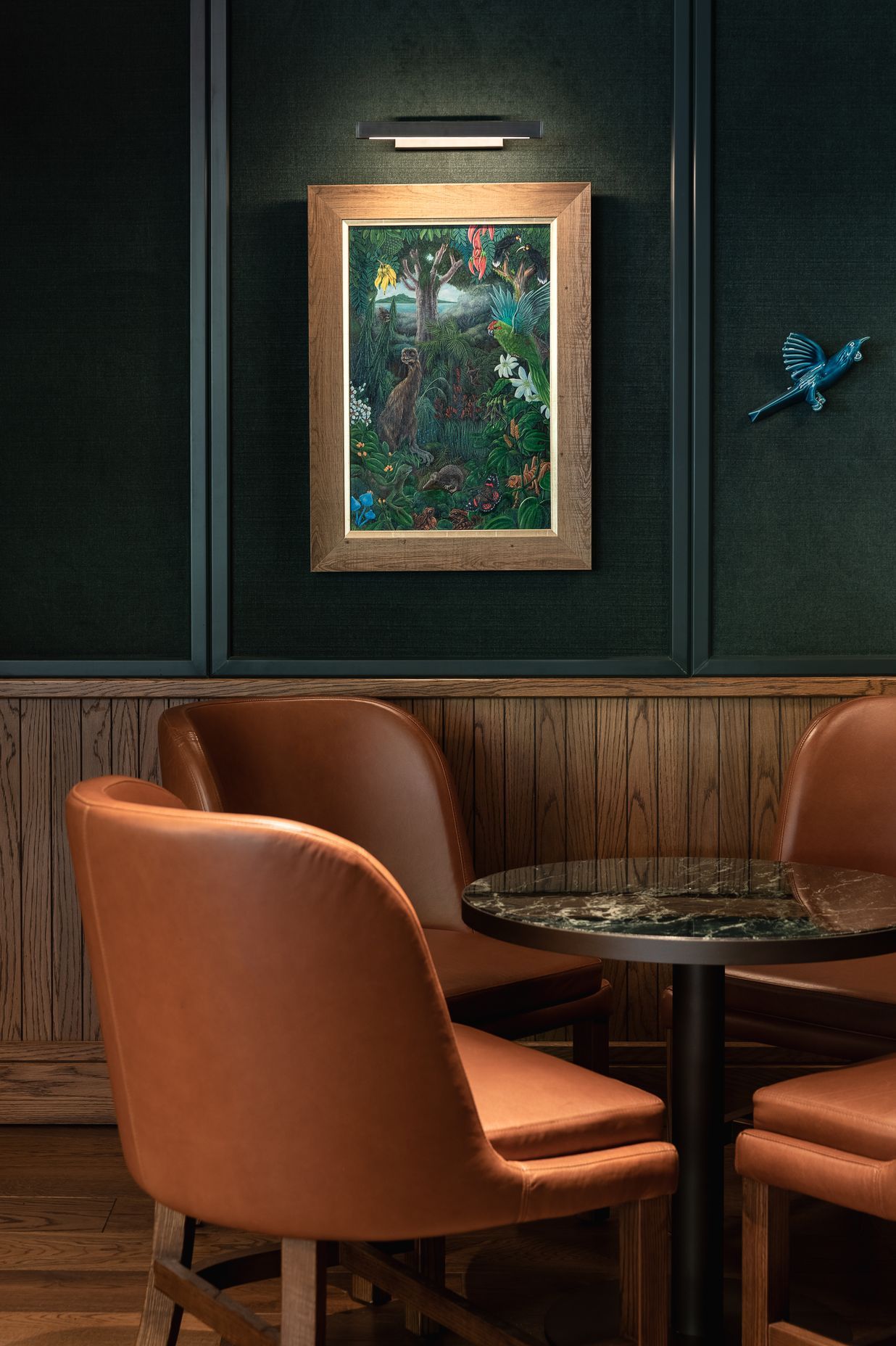 Timber paneling in the bar offers a traditional and grounding feeling.
