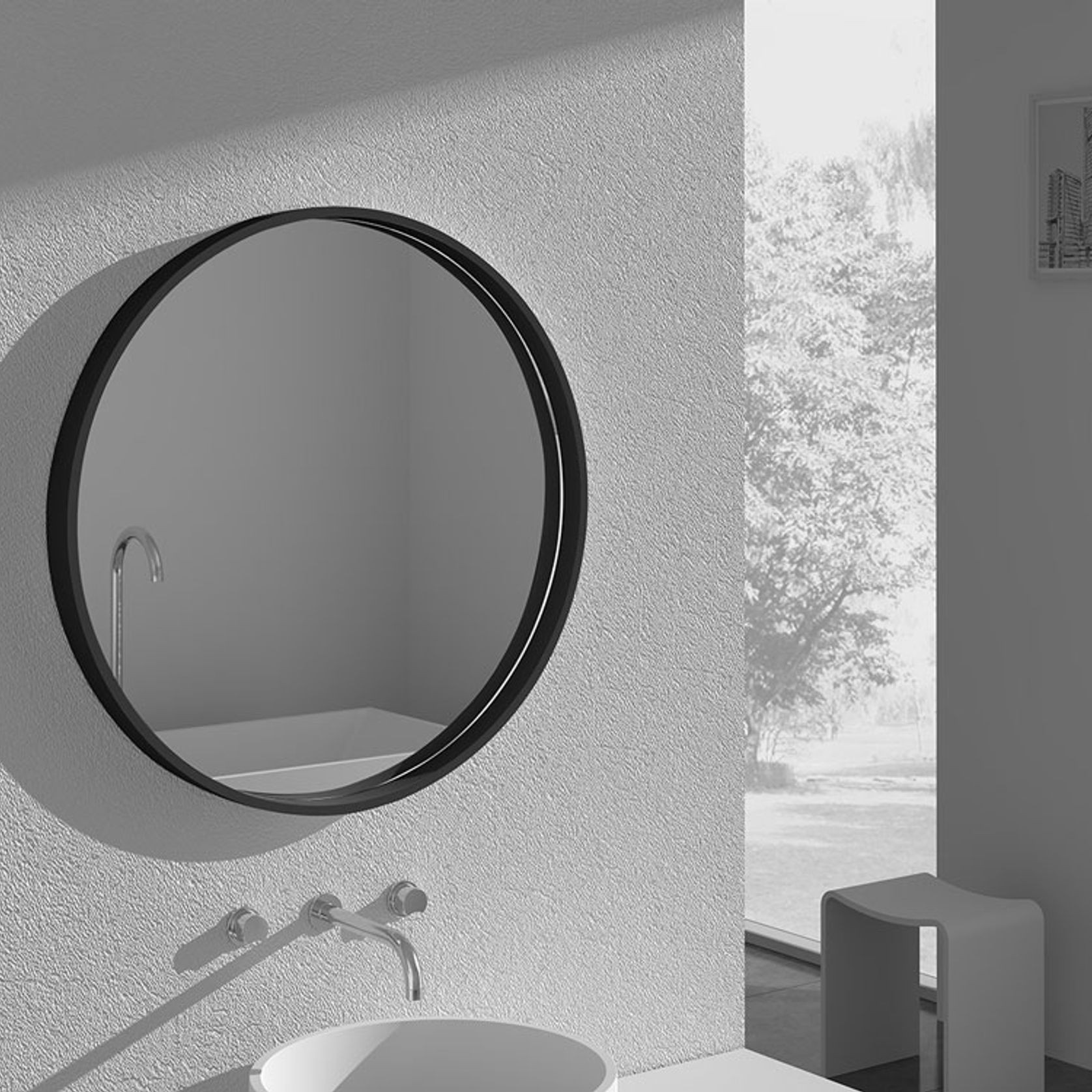 Composite Stone Framed Round Mirror 700mm gallery detail image