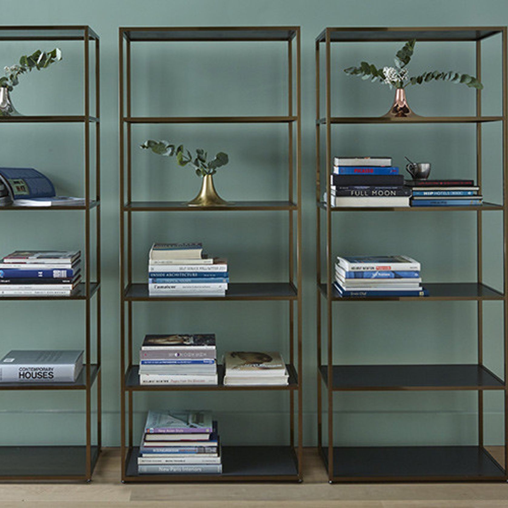 Dita Shelving Unit Grey Smoked Glass Bookcase gallery detail image