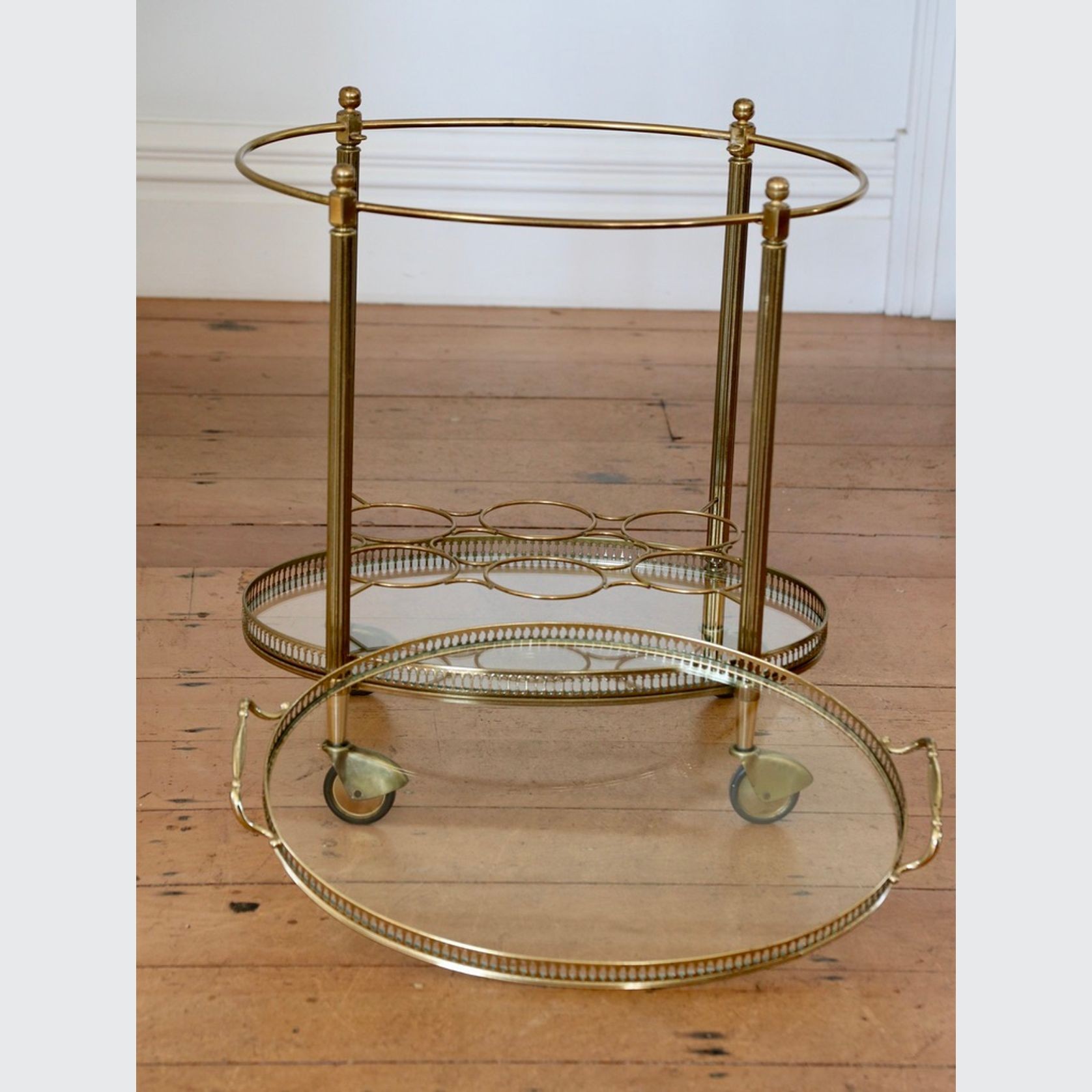French Oval Brass Drinks Trolley C.1950 gallery detail image