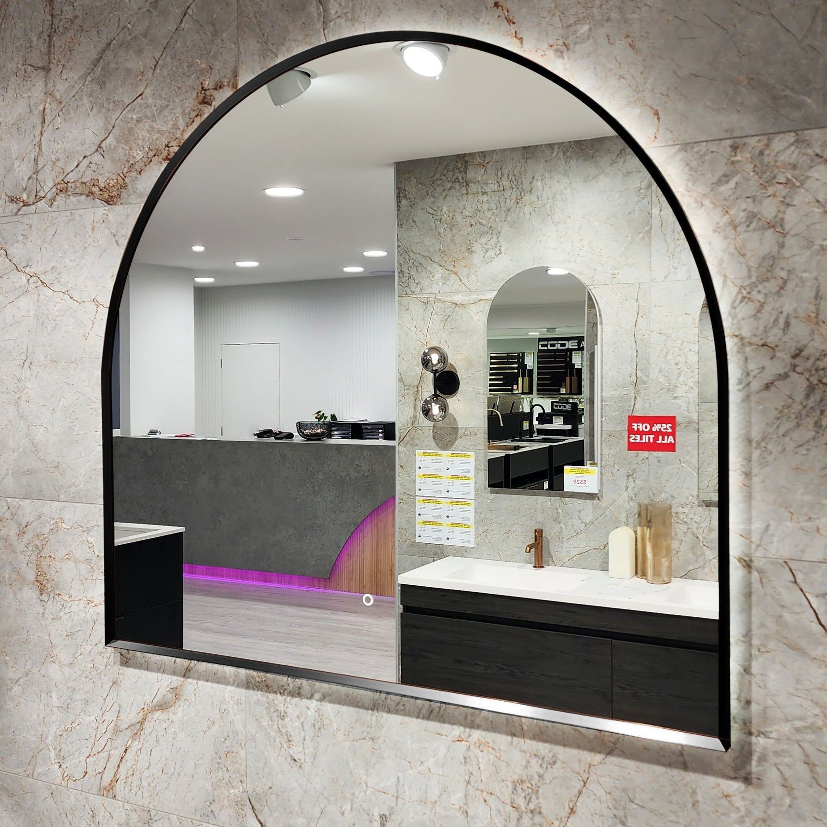 Code Solace Arch Framed Led Mirror 1200 x 1100mm - 5 Colours gallery detail image