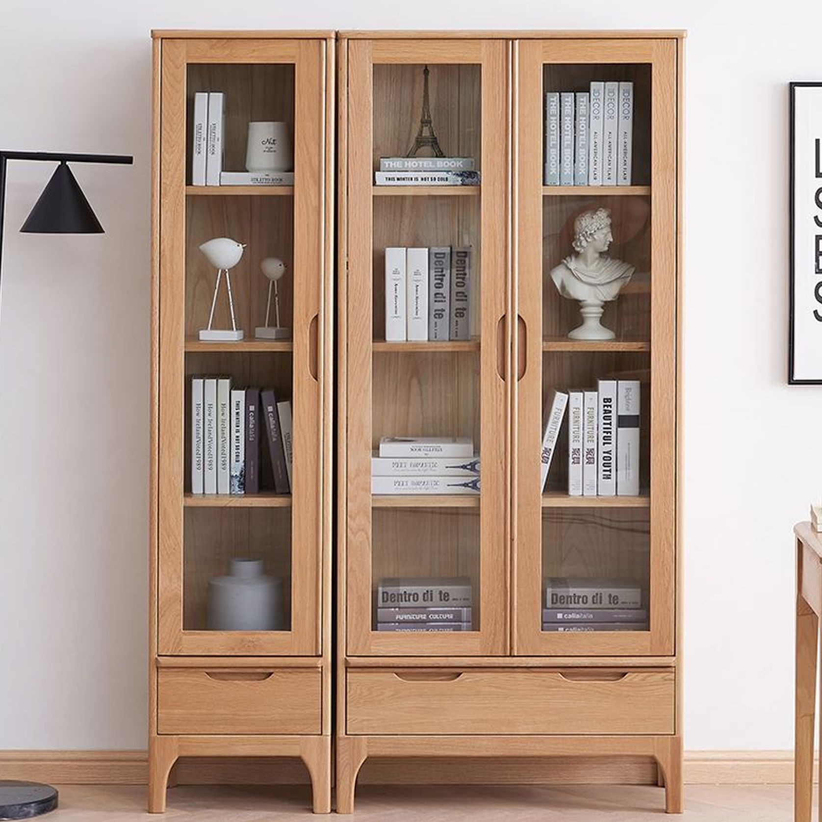 Seattle Natural Solid Oak Display Bookcase Cabinet gallery detail image