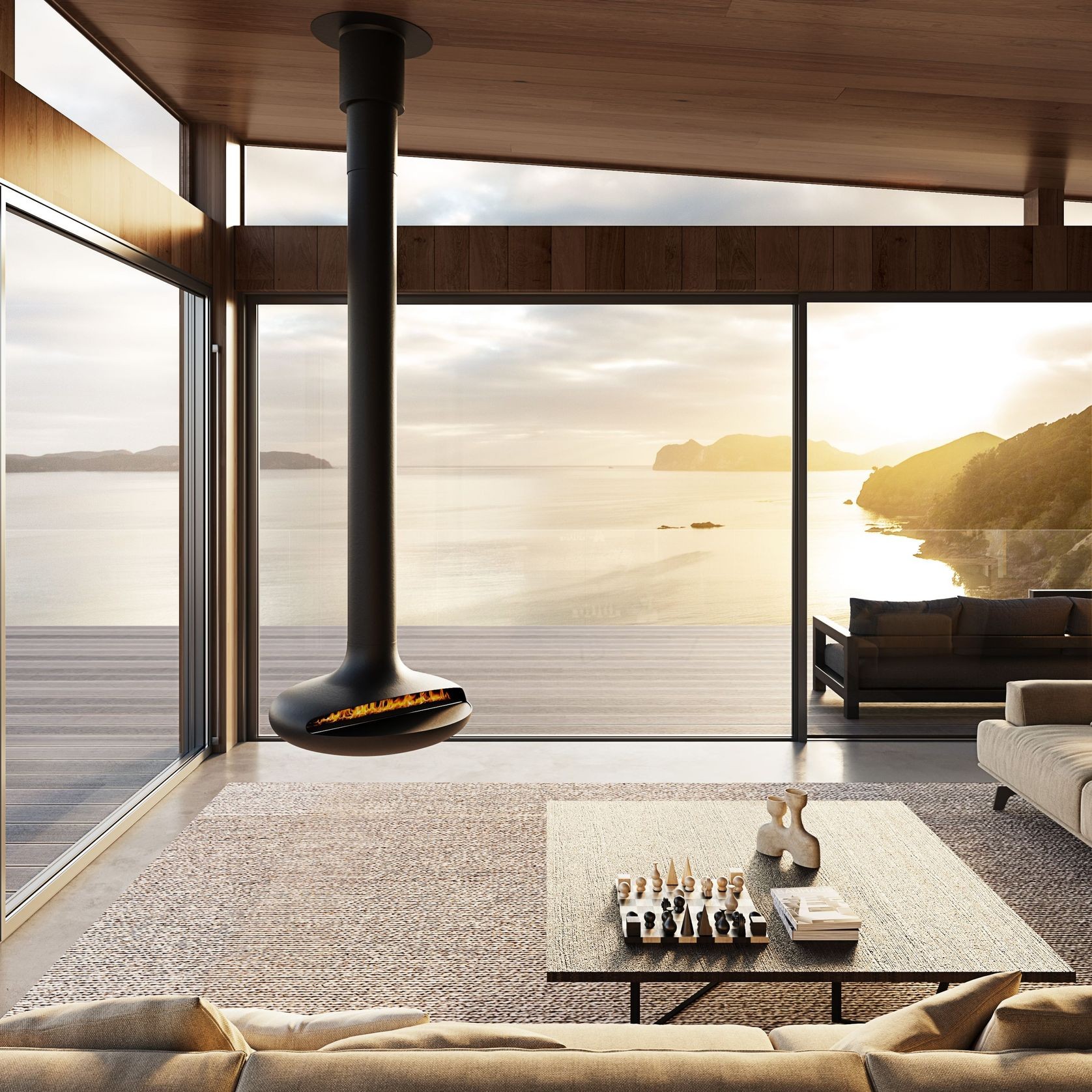 Naked Flame Curve Suspended Fireplace Archipro Nz