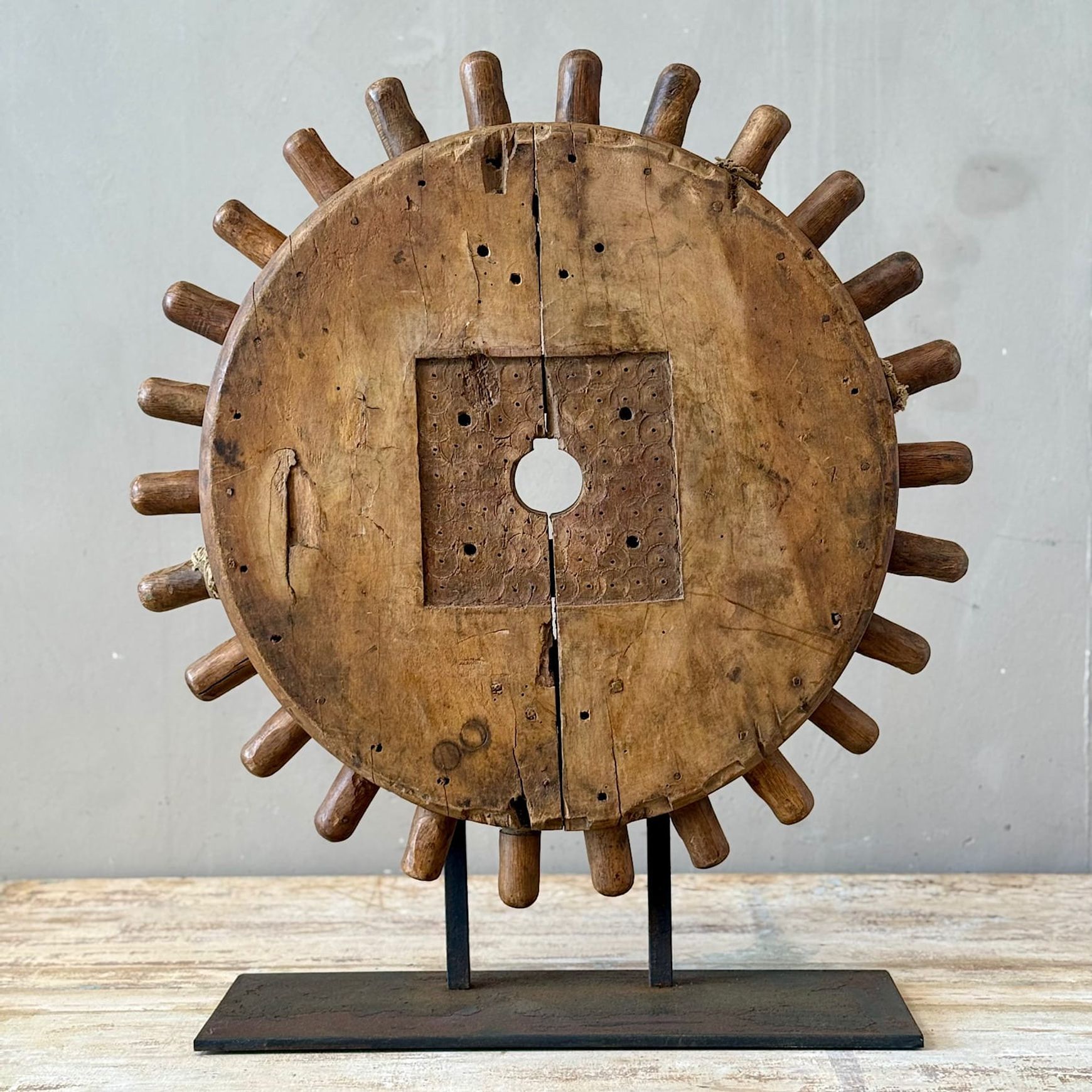 Large Antique Mounted Wooden Cog