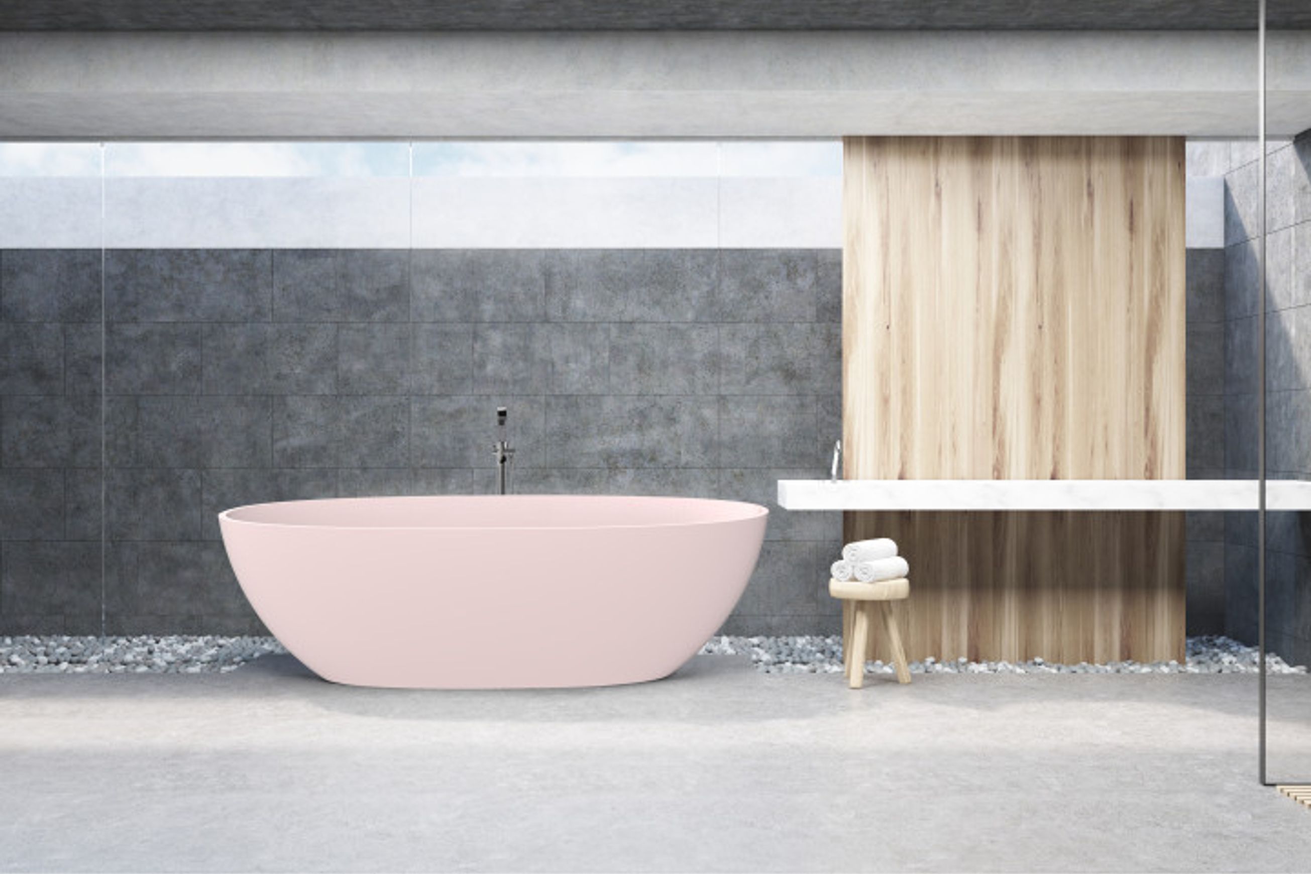 B003 Soft Pink Oval Shaped Hugi Bath 1650MM