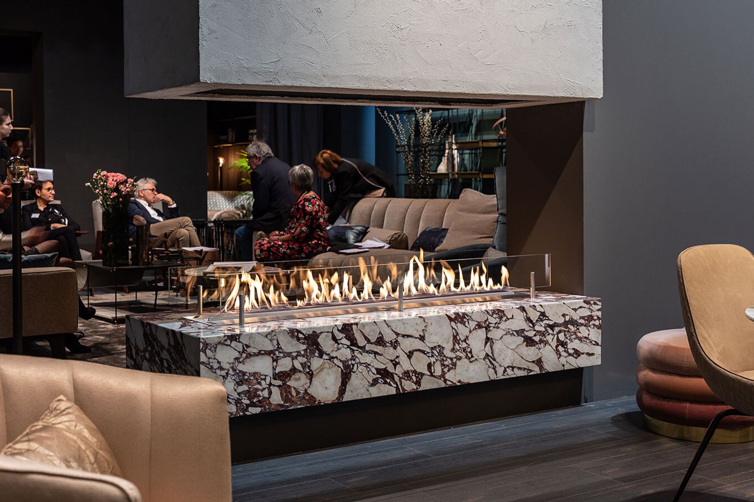 Custom Living Flame Asymmetrical Fireplace