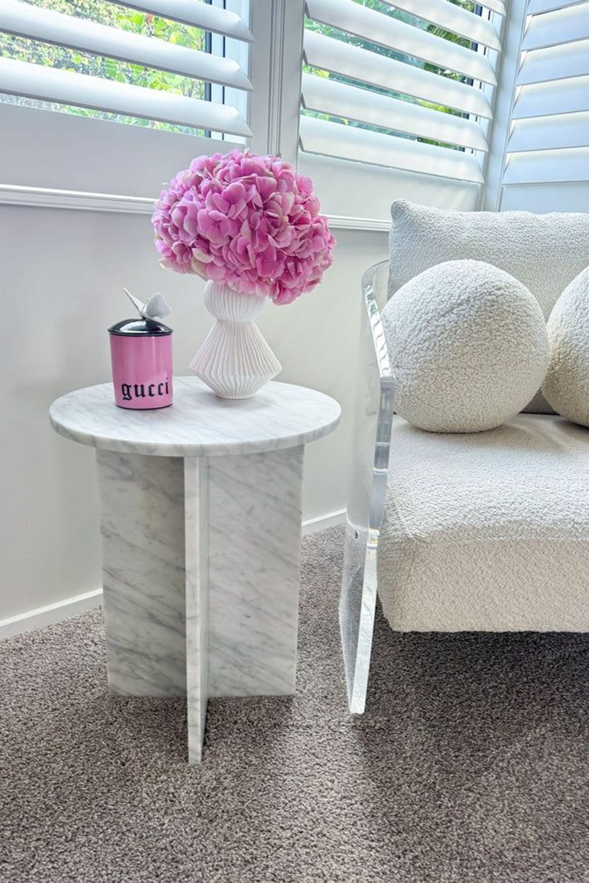 Round Cross Side Table - Carrara Marble | Natural Stone Co.