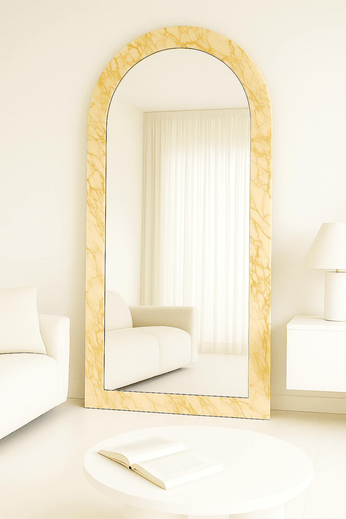 Crescent Arch Mirror - New Gold Calacatta Marble