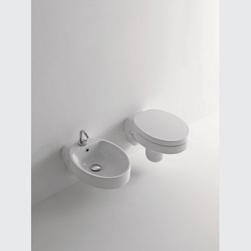 Cento Oval Wall Hung Toilet and Bidet by Kerasan