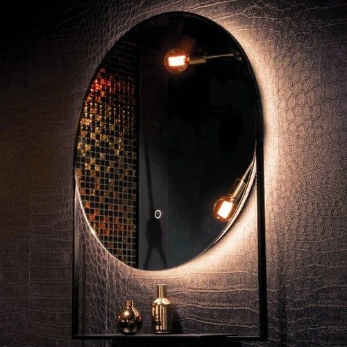 Frame Round LED Mirror with Shelf