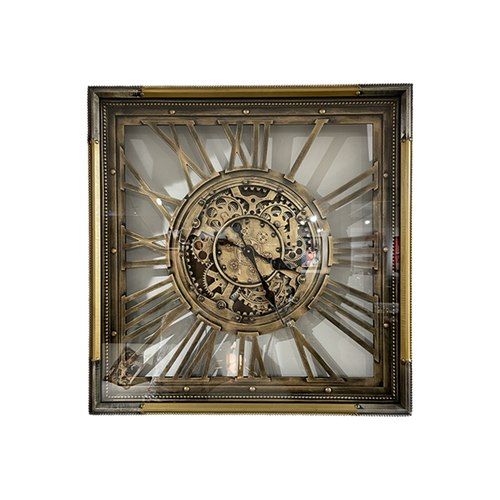 Large Square Aged Gold Cut Out Cog Clock