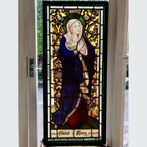 Antique Stained Glass Panel Of the Virgin Mary