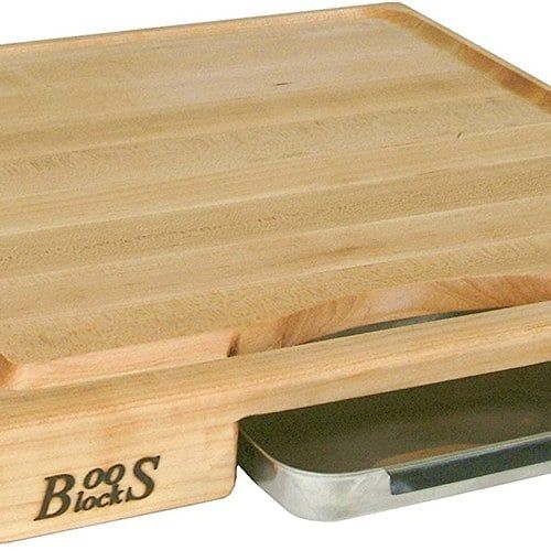 Boos Block Newton Prep Master Maple Wood Reversible Cutting Board with Juice Groove & Pan - 45cm x 45cm x 6cm