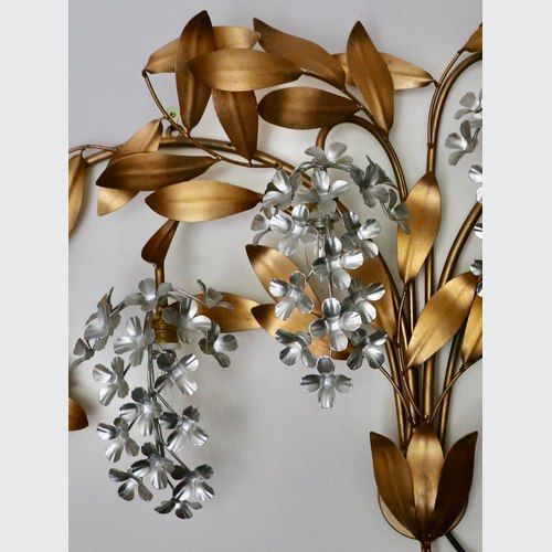 A Mid-Century Gilt Metal Floral Wall Sconce