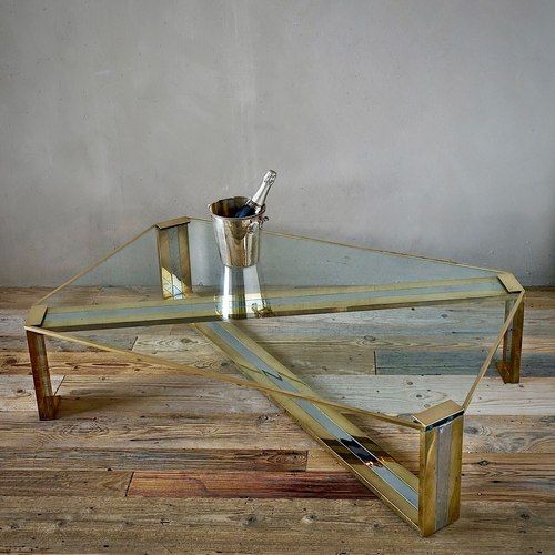 1970s Chrome & Brass Coffee Table by Romeo Rega