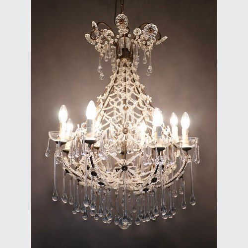 Antique French Crystal Glass Teardrop Chandelier