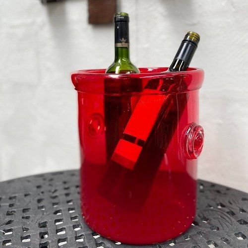 Ice Bucket Handblown Glass Red