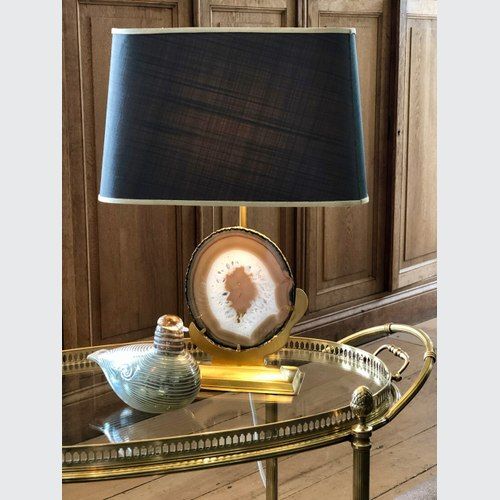 1970S Brass & Agate Table Lamp By Willy Daro