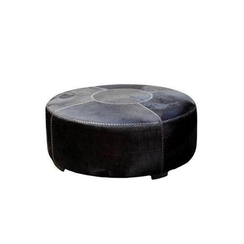 Round Cowhide Ottoman 1m - Black