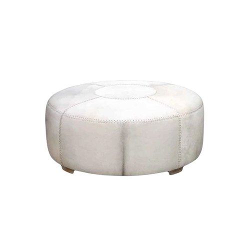 Round Cowhide Ottoman 1m - White