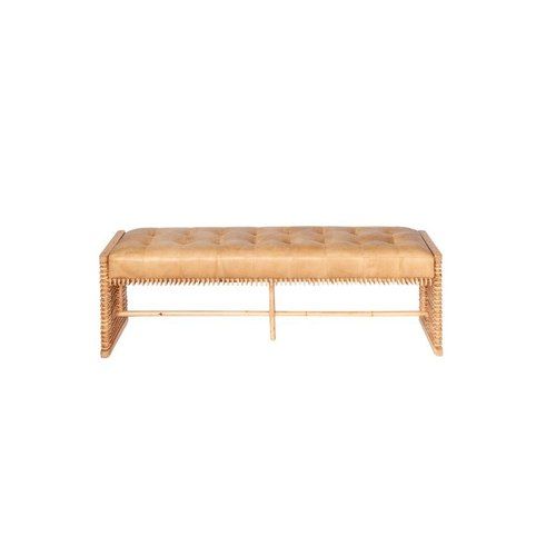 Rattan & Leather Bench