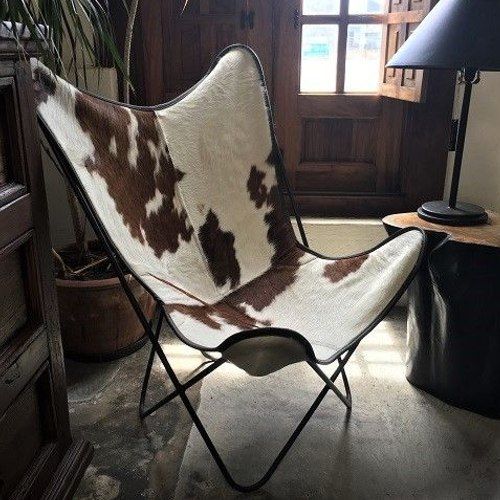 Butterfly Chair Tan & White Cowhide