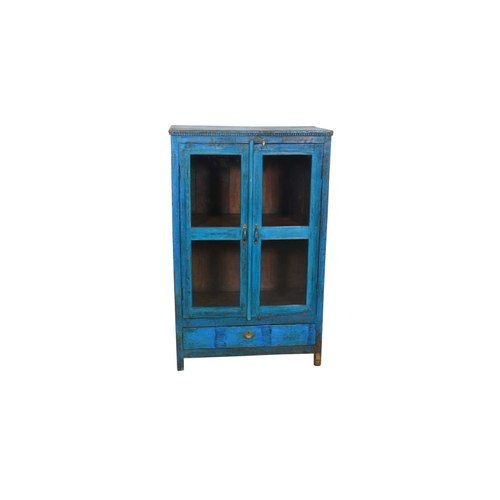 Original Wood and Glass Display Cabinet - Aqua