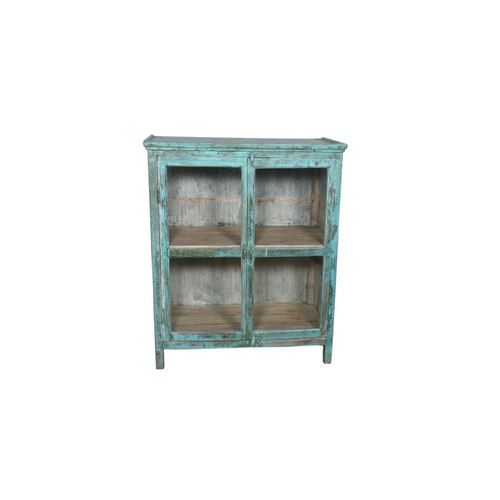Original Wood and Glass Display Cabinet - Wide, Blue